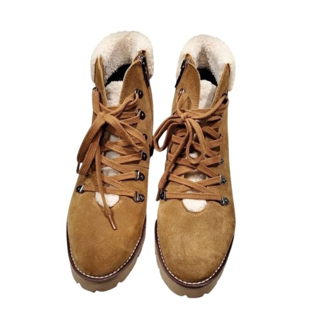 Blondo hiking combat waterproof fur trimmed suede leather boots size 10 new
